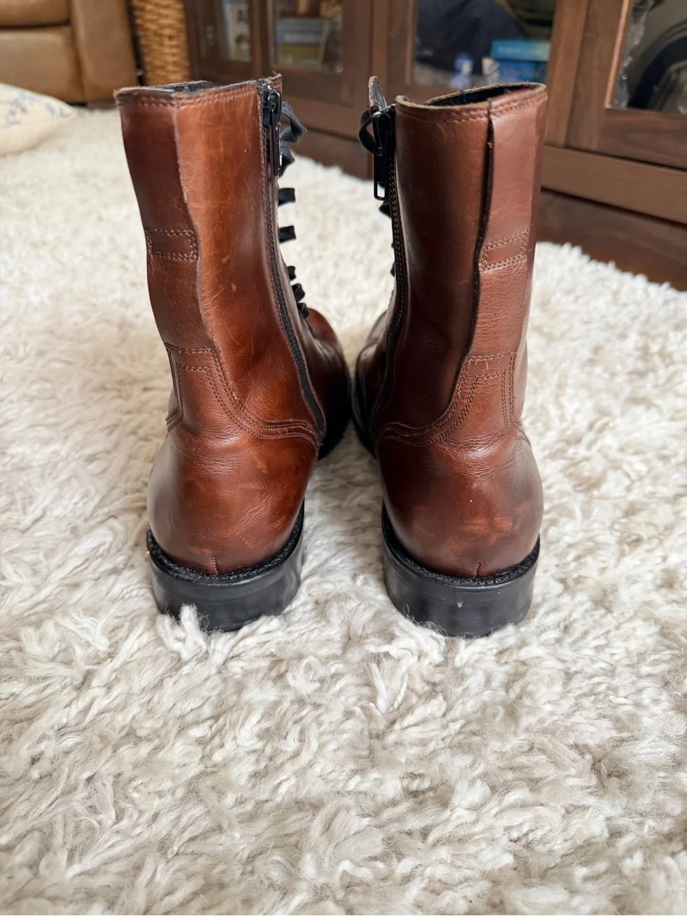 FRYE AND CO. Men's Cognac Leather Lace-Up Boots
